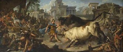 Jean-Francois De Troy Jason taming the bulls of Aeetes oil painting by Jean Francois de Troy depicting the classical Greek hero Jason during one of his challenges during hi china oil painting image